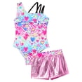 thumbnail image 5 of CHICTRY Kids Girls 2Pcs Gym Sports Yoga Suit Colorful Prints Sleeveless Leotard with Shorts Dance Outfit Heart Zebra 10, 5 of 7