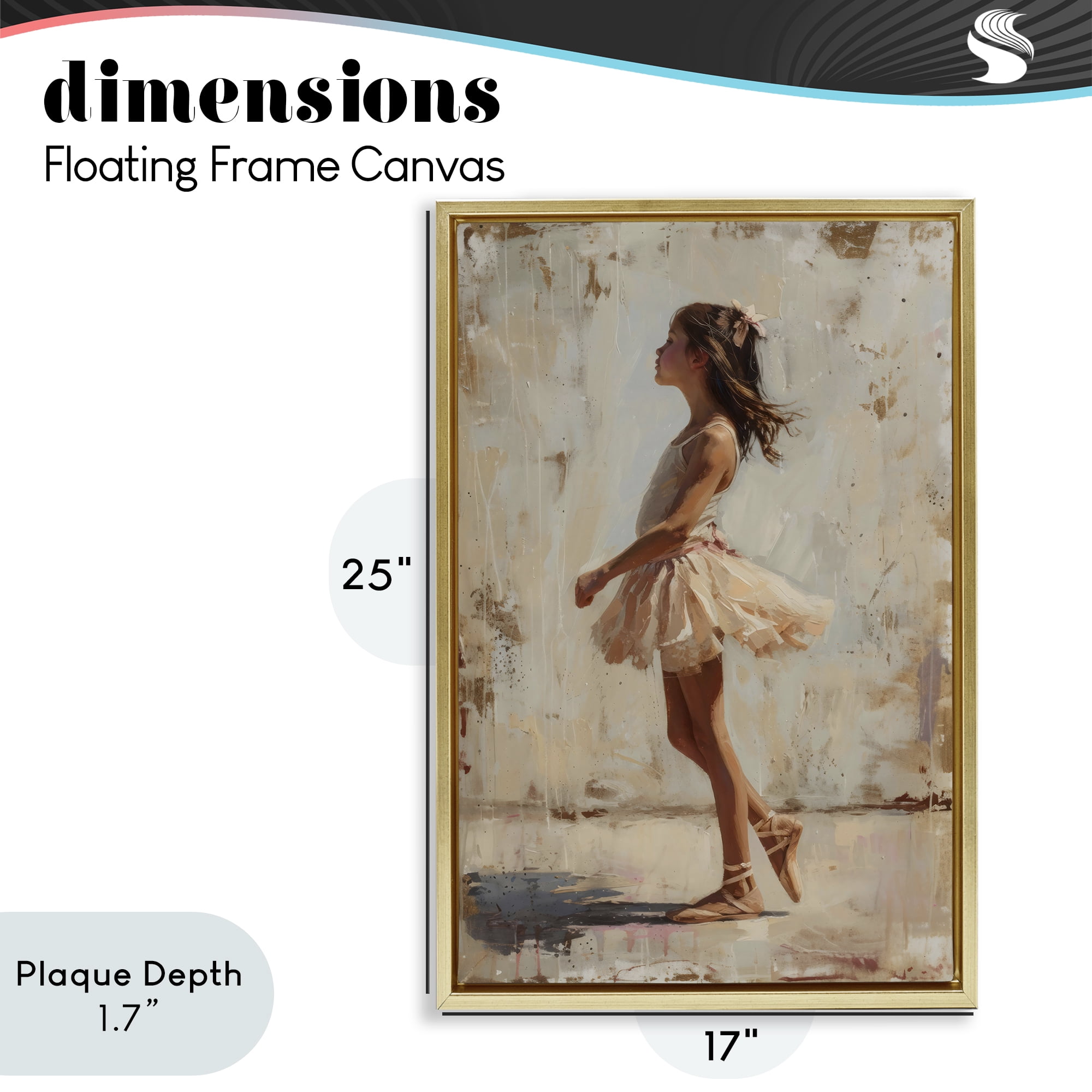 Stupell Industries Ballerina in Soft Light Gold Framed Floater Canvas Wall Art, design by Creative Studio