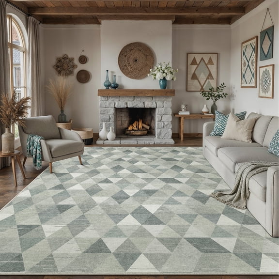 BERTHMEER 5'x7' Area Rugs for Living Room Gray and Green Geometric Rugs for Bedroom Modern Kitchen Non Slip Washable Contemporary Carpets Home Office Dorm Dining Room Checkered Pattern Throw Rugs