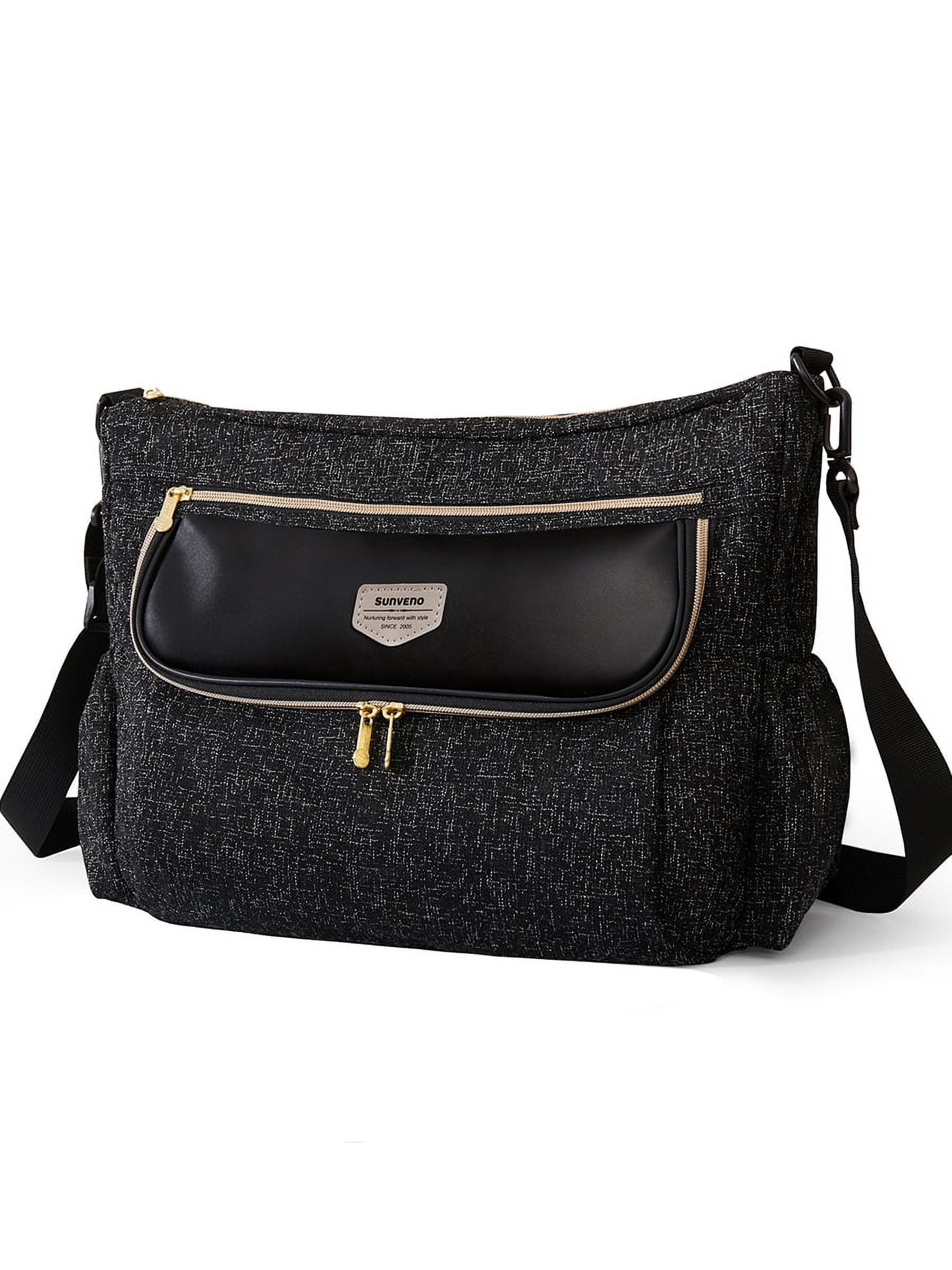 Sunveno Tweed Luxe Stroller Organizer Crossbody Bag Diaper Bag Travel Bag, Black