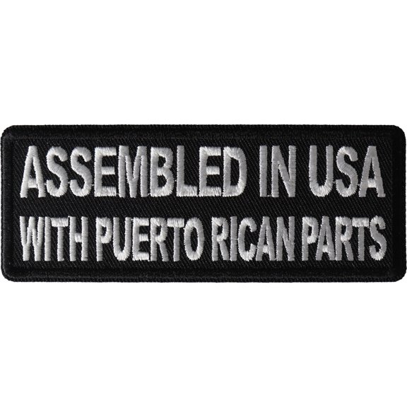 Assembled in USA with Puerto Rican Parts Patch - 4x1.5 inch - Embroidered Iron on Patch