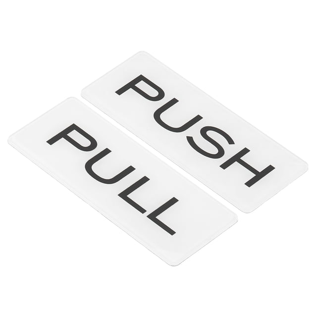 Unique Bargains Push Pull Door Sign Acrylic Self Adhesive Rectangle Sticker White 2 Pack