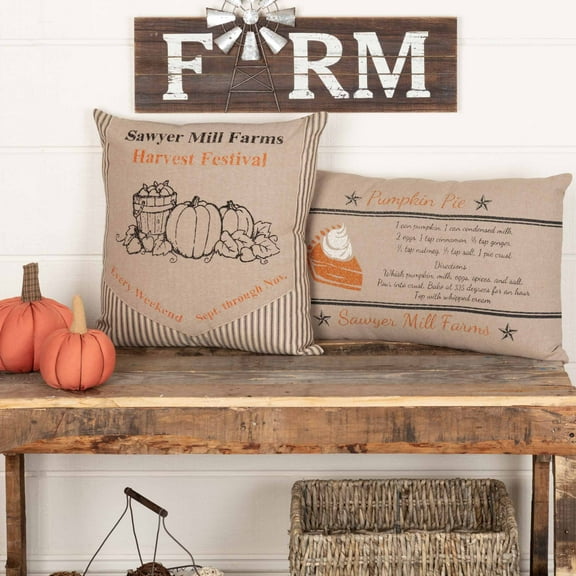 VHC Brands Sawyer Mill Charcoal Farmhouse Fall Holiday Pillow- 18x18, Harvest Festival
