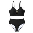 thumbnail image 7 of QURATI Swimwear Women'S Bikini V Neck Cutout Swimsuit High Waist Textured Pleated Swimsuit Black L, 7 of 7