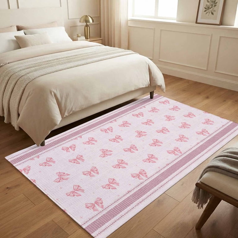 4x6 Area Rugs, Pink Bow Non-Skid Rubber Backing Large Rectangle Rugs ...