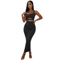 thumbnail image 4 of Women's Solid Sexy Spaghetti Strap 2‑Piece Dress Set Hollow‑Out Waist Ruched Bodycon Pencil Long Skirt Outfit for Party Gathering, 4 of 7
