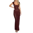 thumbnail image 2 of SUNSIOM Femmes Tricot Longue Robe, Manches Courtes Col Rond Creux Solide Fente Robe Slim pour Club Party, 2 of 6