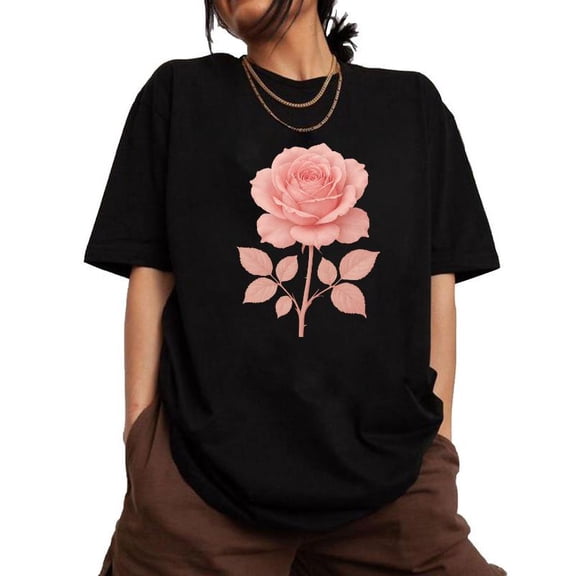 Women's Rose Graphic T-Shirt Elegant Floral Tee Fashion Conscious Top Soft Round Neck Streetwear Black S-5XL