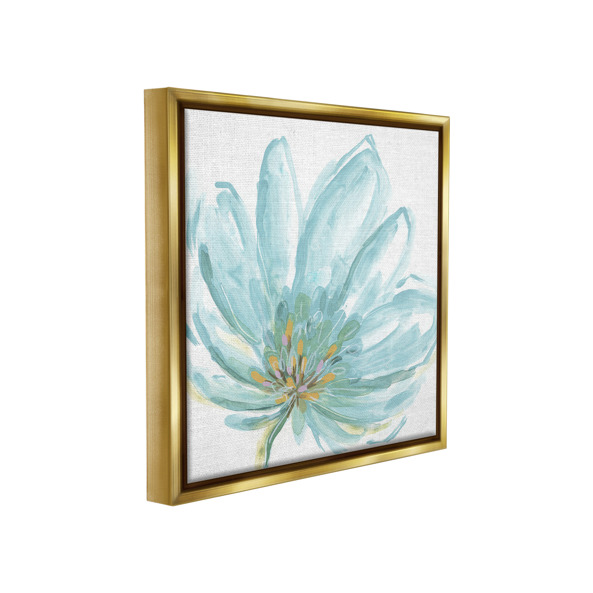Stupell Industries Pale Blue Blossom Botanical & Floral Painting Gold Floater Framed Canvas Art Print Wall Art, 25 x 25