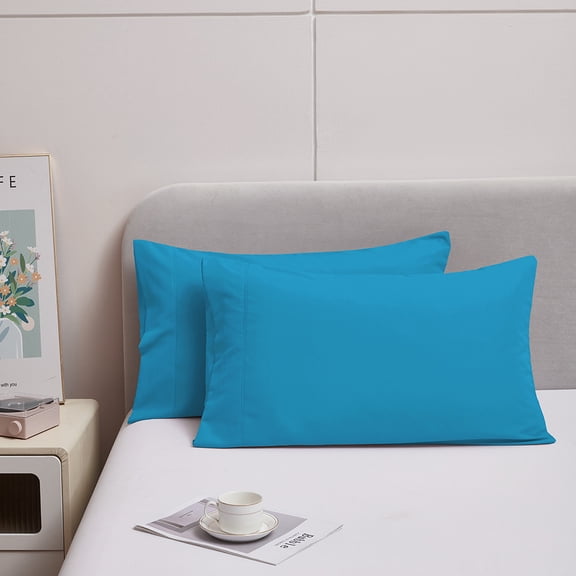 2 Pack Cotton Pillow Cases King Size - Breathable & Soft Pillowcase Covers- Wrinkle Free - Machine Washable Protectors - 15 # Lake Blue