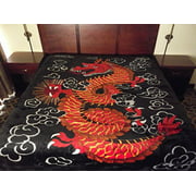 Super Soft Korean Mink Style Blanket Red Dragon Chinese Design ~