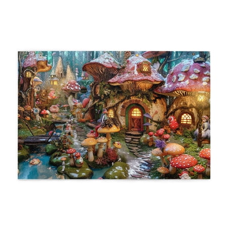 1000 PCS Mushroom House World Wooden Puzzle 1000 Piece Stunning Artwork Of Adults 1000 Piece Jigsaw Puzzle For Adults Challenging Puzzle Perfect For Game Nights Challenging Brain Exercise Wood Puzzle