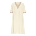 thumbnail image 5 of Vestido largo boho para mujer: vestido informal de manga corta con cuello en V, botones y bolsillos, cintura alta, 5 of 5