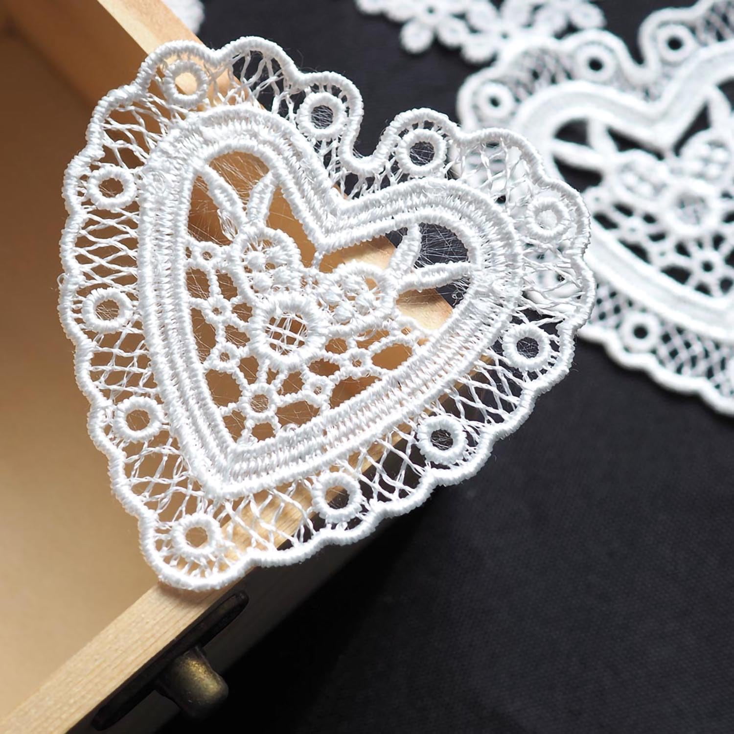9pcs Heart Shapes Lace Applique Embroidery Organza Patches DIY Sewing Craft for Decoration Repairing and Decorating (White)