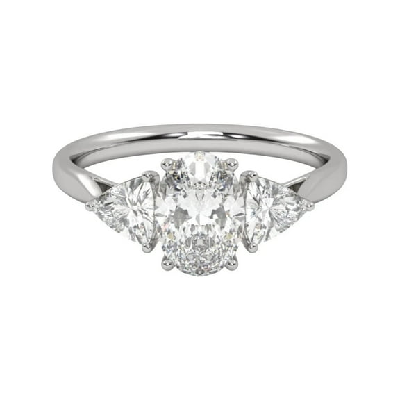 Past Present Future Diamond Ring, Three Stone Diamond Ring, Oval and Trillion Cut Diamond Engagement Ring, 14K White Gold Plated, 2.2 Ct Simulated Diamond, Wedding Anniversary Gift Ring