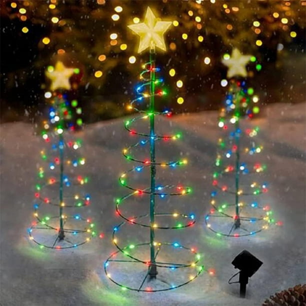 2 décorations de noël solaires arbres lumières extérieur étanche arbre de noël  solaire méduses lumières 5 couches fibre optique 7 couleur changeante