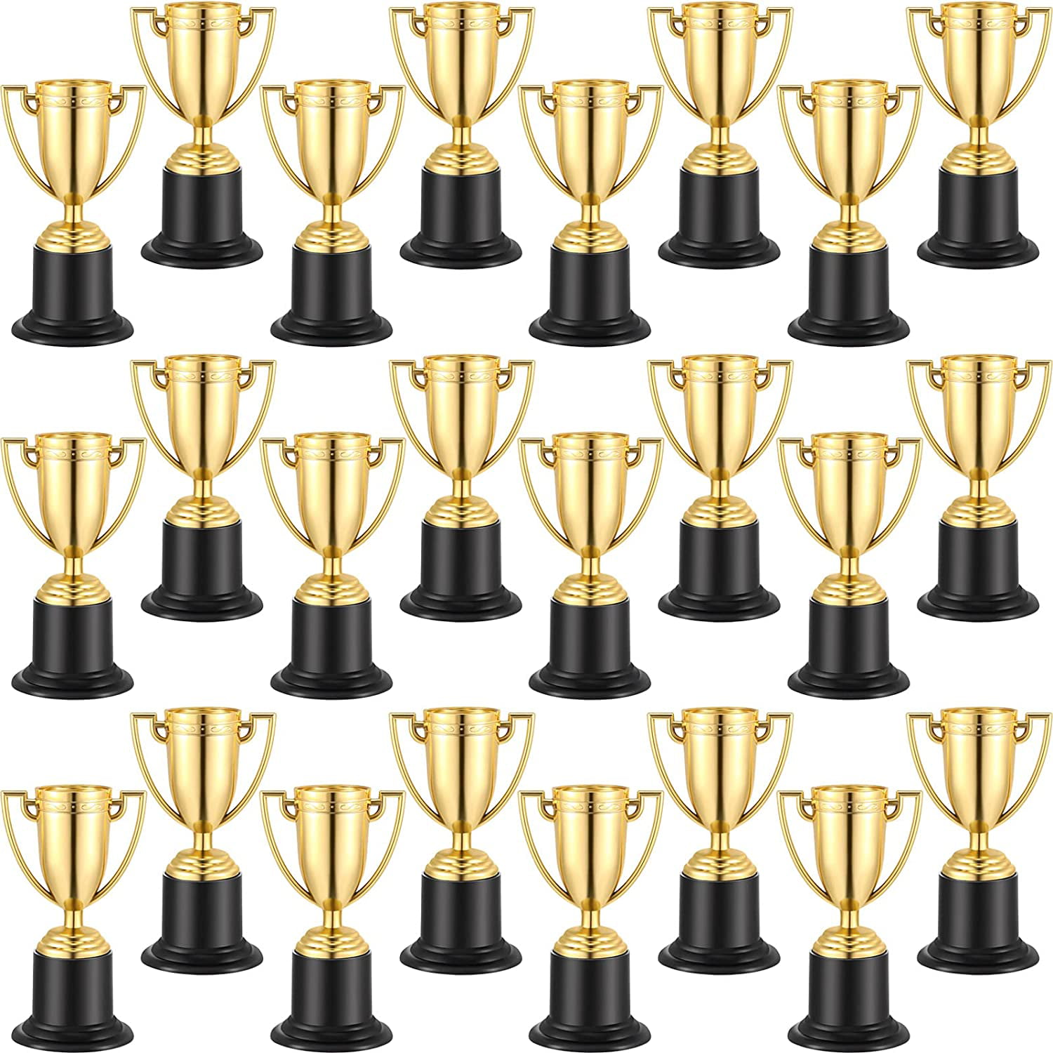 3 Pieces Plastic Gold Trophy Cups Gold Award Trophies Party Award Trophy Winner Award Trophies for Kids Boys Girls Sports Tournaments Competitions Ceremony Parties Favor 1.8 x 1.8 x 3.3 Inch 