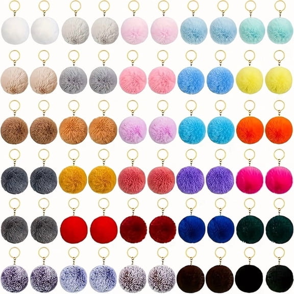 50 Pack Cute Fluffy Pom Pom Keychains for Girls, 25 Soft Pastel & Bright Colors, Bag Charm Accessories, Faux Fur Ball Key Rings for Bags, Backpacks, Keychains & Christmas Gift Giving