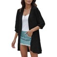 thumbnail image 1 of PMUYBHF Female Womens Cardigan With Pockets And Buttons Women Cardigan Three Quarter Sleeve Open Front Lightweight Cardigan Casual Ruffles Cardigan L Black, 1 of 6
