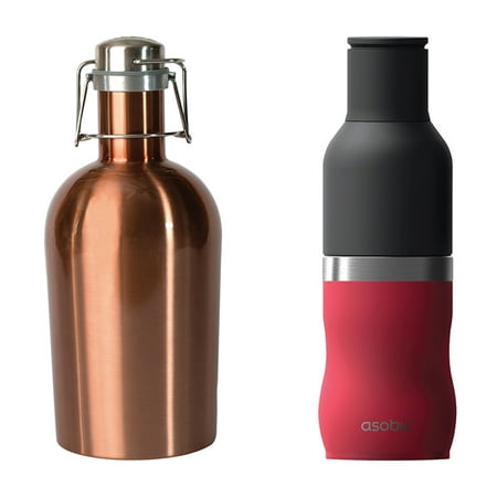 ASOBU FD3R Frosty Drink Insulated Bottle Holder (Red) and G2GCOP 64-Ounce Growler 2 Go (Copper)