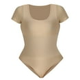 thumbnail image 4 of Viluyesy Shapewear for Womens, Tummy Control Short Sleeve Scoop Neck Seamless Comfort Thong Bodysuit Khaki, 4 of 4