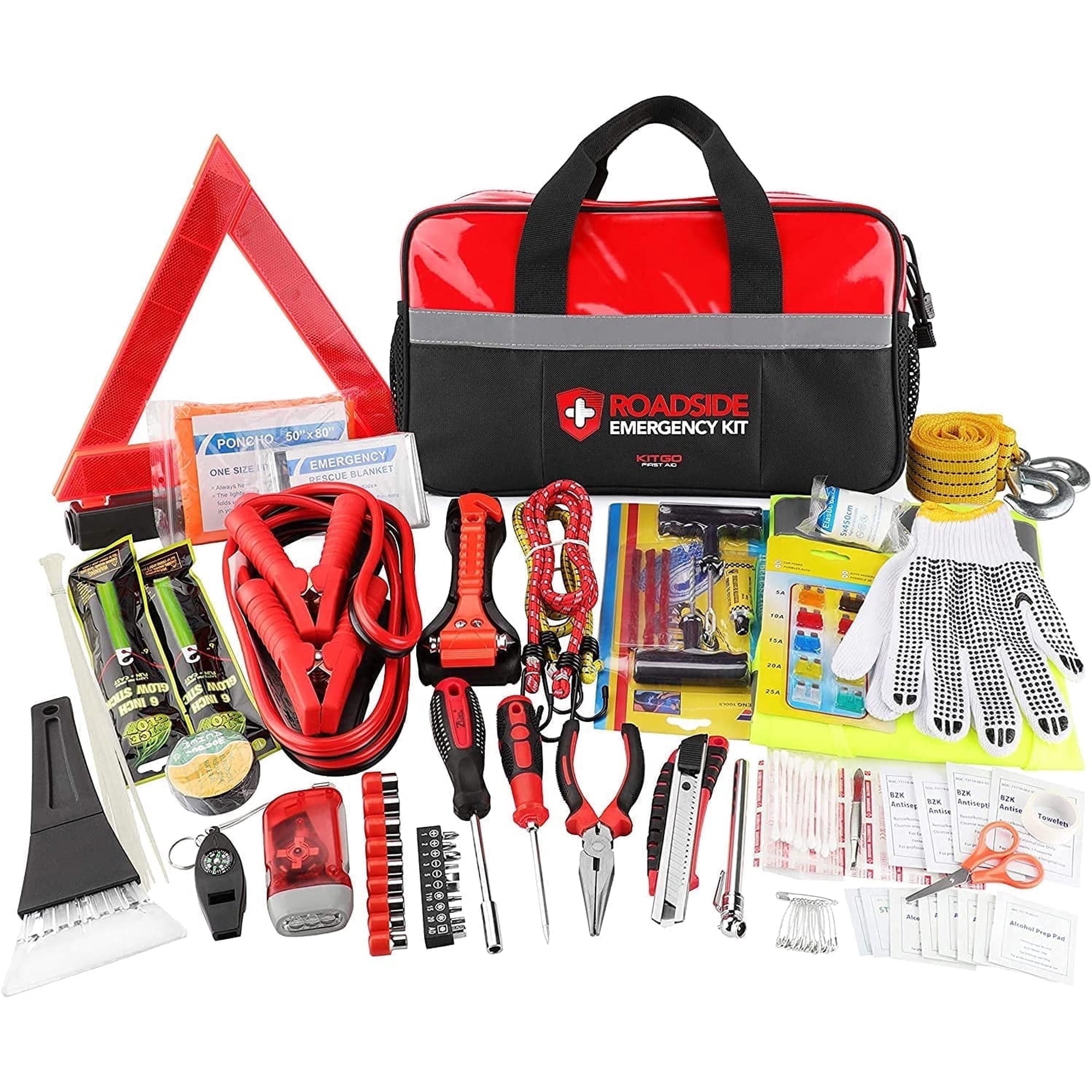 Kitgo Car Emergency Kit, Premium Roadside Rescue Essentials, Ideal Car Road Safety Kit for Trucks, RVs, etc. (Red)