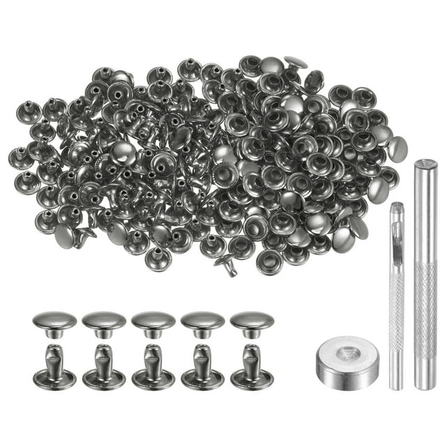Unique Bargains 100 Sets Leather Rivets 6 x 8mm Metal with 3 Setter Tools, Gunmetal