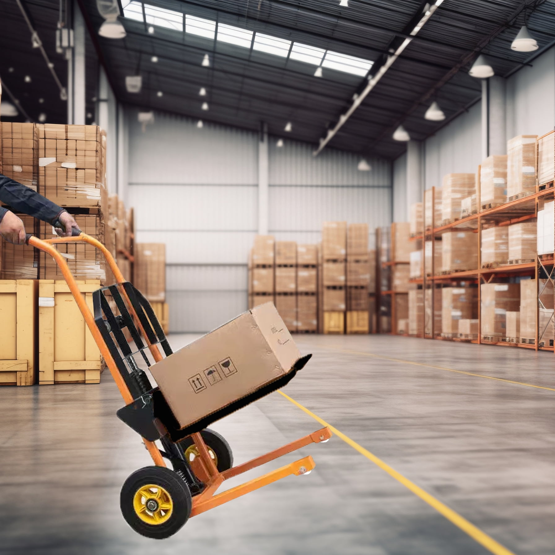 Small Manual Forklift Hydraulic Stacker, Portable Material Lift Truck with Adjustable Forks and Fixed Legs, 440 Lbs Straight Wheel Stacker Truck (Without Pallets)