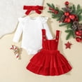 thumbnail image 3 of GYRATEDREAM Newborn Baby Girl Christmas Outfits Infant Solid Long Sleeve Ribbed Knitted Romper Velvet Suspender Skirt Headband 3Pcs Set Toddler Xmas Clothes Red for 0-18 Months, 3 of 8