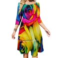 thumbnail image 1 of Vestido con escote cuadrado y estampado de rosas atrevidas, bonito y holgado, elegante, para fiesta en la playa, llamativo y brillante, 1 of 6