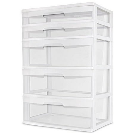 Sterilite 5 Drawer Wide Tower White Storage Organizer Cabinet