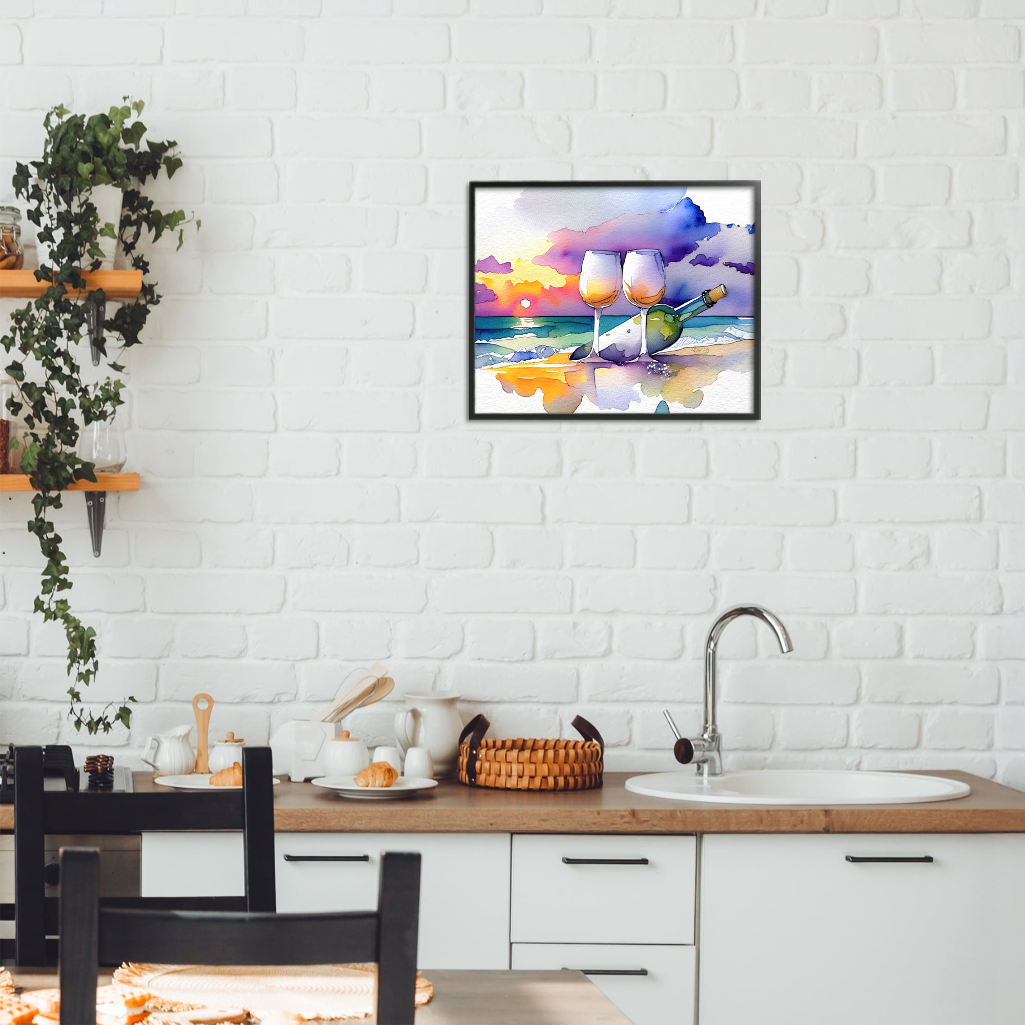 Stupell Industries Coastal Cheers with Wine Black Framed Giclee Art, design by Shelly Craig