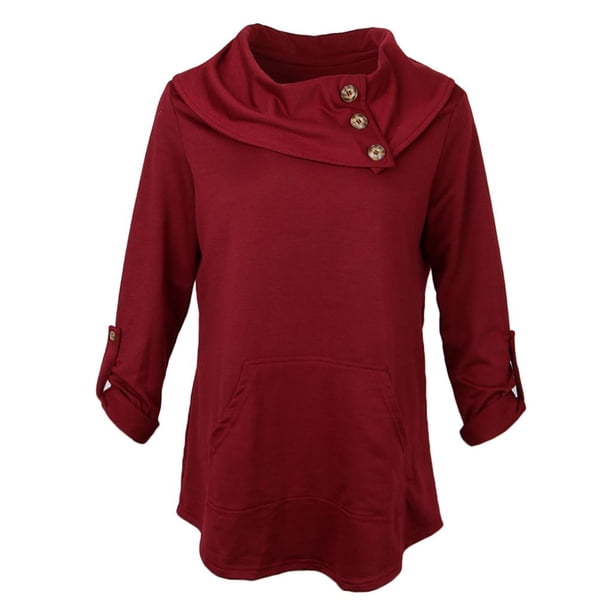 Blusa tipo túnica con botones y chal de manga larga para mujer SG