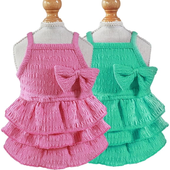 HQREA 2 Pieces Dog Dress for Small Dogs Girl Sleeveless Vest Skirt Cute Bow Cake Dress Pet Shirt Outfits for Puppy Cats