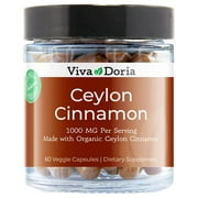 Viva Doria Organic Ceylon Cinnamon Veggie Capsules, 1000mg Per Serving, 60 ct