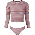 thumbnail image 6 of Women's Striped Rash Guard Two Piece Swimsuit Set Long Sleeve Swimwear, 6 of 7