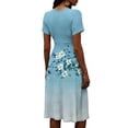 thumbnail image 6 of Women's V Neck Short Sleeve Dress Vintage Floral Print A Line Midi Casual Summer Outfit Flowy Lightweight Party Wear Vacation Going Out Chic Womens Dress Light Blue S, 6 of 6