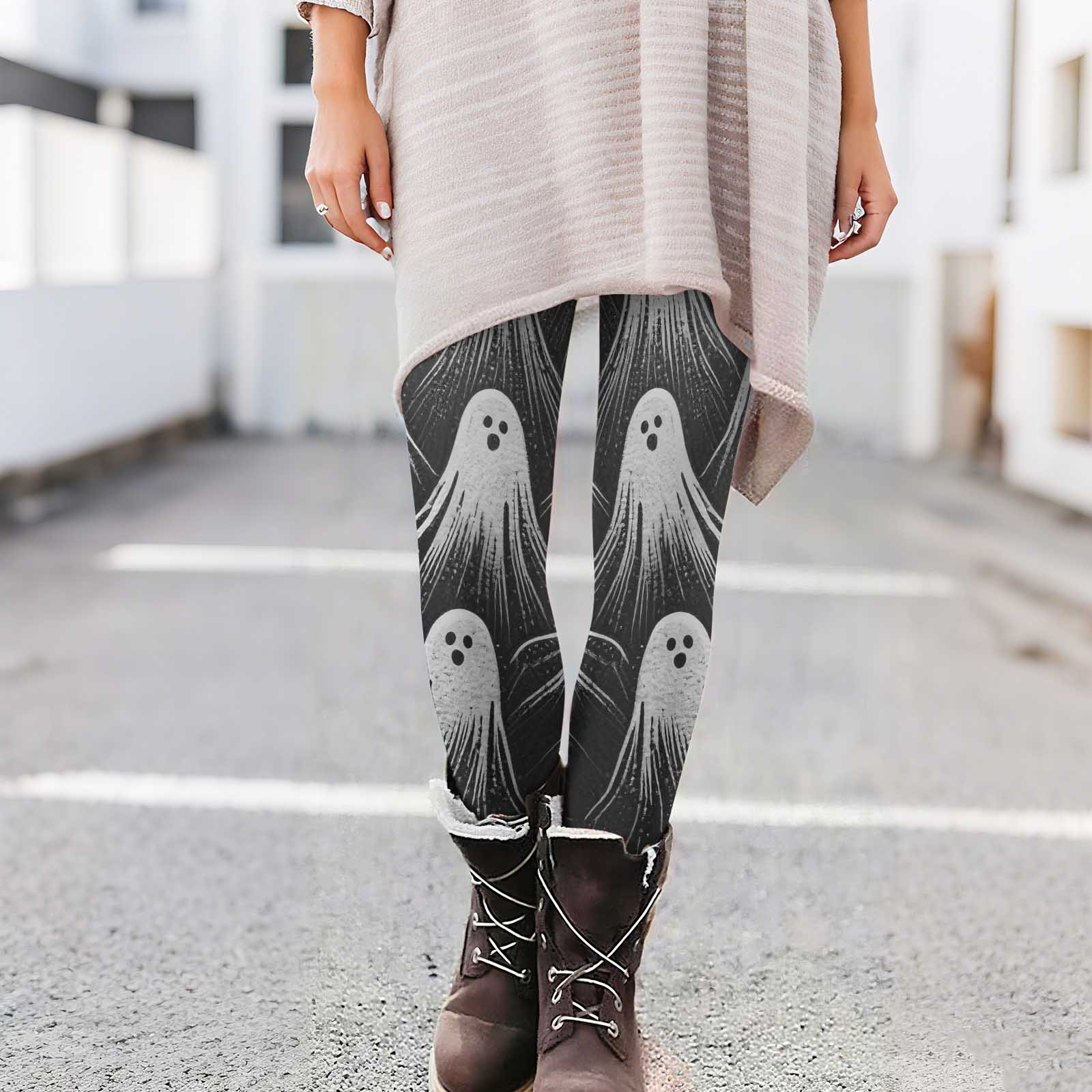 Leggings Halloween Femme - Imprimé Citrouille, Chauve-souris, Squelette - Taille Haute, Confort élastique - Pour Fête Et Sport