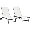 thumbnail image 1 of Outsunny Ensemble de 2 Chaises Longues d'Extérieur, Chaise de Bronzage à Roulettes, Blanc Crème, 1 of 10