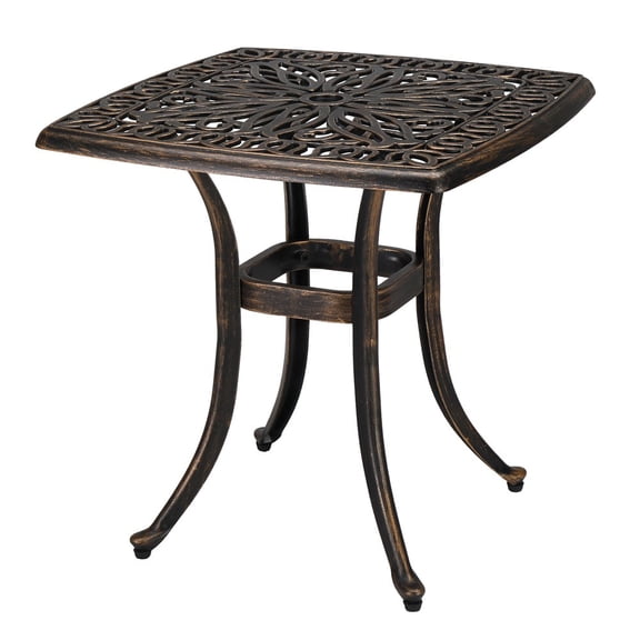 Hassch 21.3" Square Dining Table in Bronze Cast Aluminum, for Outdoor Garden Patio Bistro, Deck