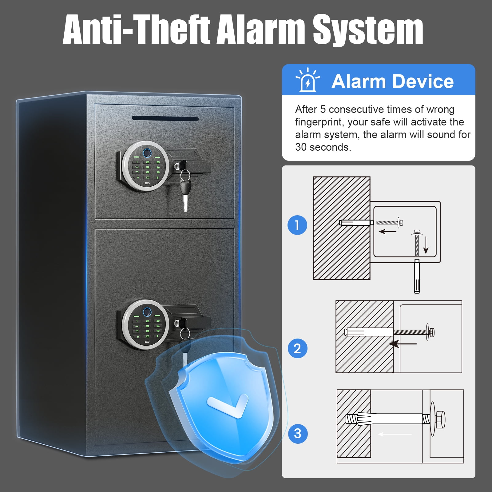 Riflewell 6.0 Cu.Ft Home Security Safe with Adjustable Shelf & Drop Slot, Biometric Fingerprint & Digital Keypad Entry, Double Door Steel Depository Safe for Rifles, Cash, and Valuables, Black