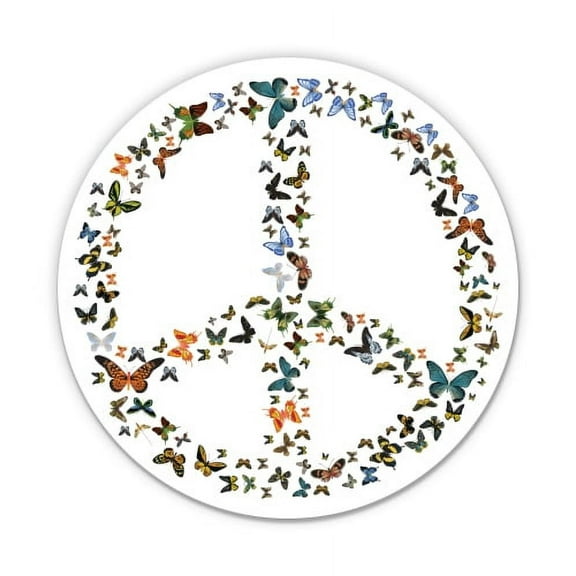 Peace Sign Butterflies - 3" Vinyl Sticker - For Car Laptop I-Pad Phone Helmet Hard Hat - Waterproof Decal