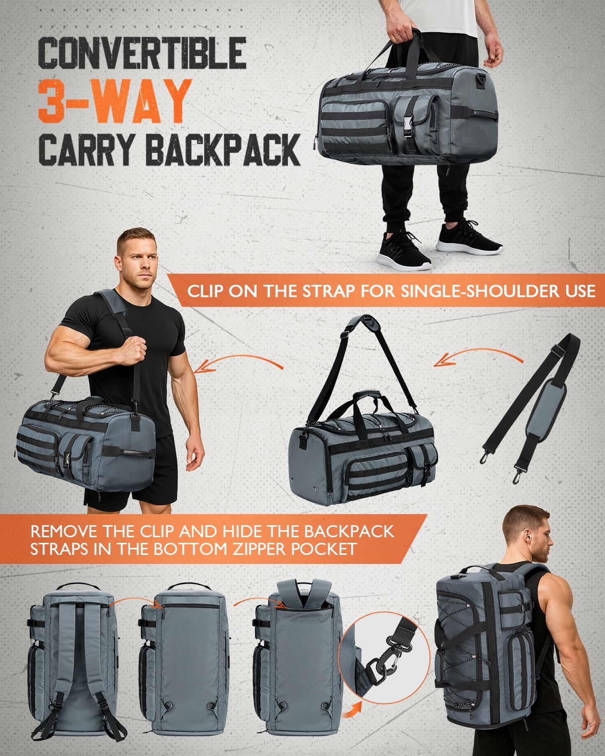 Gonex 45L Travel Duffel Bag for Men, 3 in 1 Gym Bag Backpack with Shoes Compartment for Sports Weekender Workout
