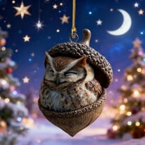 Forest Animal Acorn Hanging Ornaments, Cute Owl Forest Christmas Tree Ornaments, 2D Acrylic Acorn Animal Cozy Holiday Decor, Christmas Decorations Indoor & Outdoor