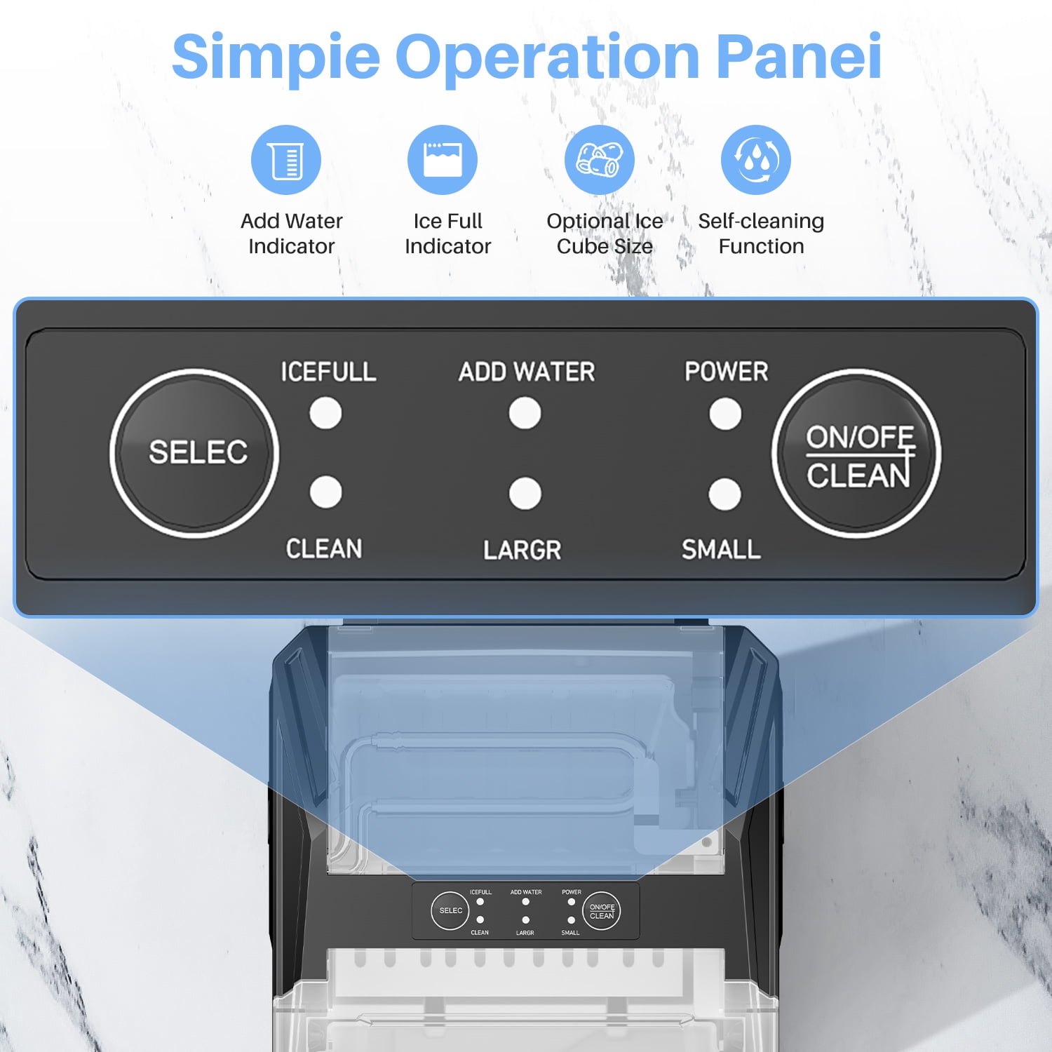 Simenmax Ice Maker, Portable Countertop Icemaker Machine, Self Cleaning Quiet 2 Sizes Bullet Cubes Makers, 9 Cubes in 6 Mins,Black