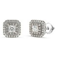 thumbnail image 4 of 1 Carat Princess & Round Cut Lab Created Moissanite Diamond Double Halo Stud Earrings In 14K White Gold Over Sterling Silver Jewelry For Women (G-H Color, VVS1 Clarity, 1 Cttw), 4 of 7