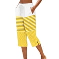 thumbnail image 2 of Zysthvn Straight Leg Women Capris Polka Dot Striped Summer Cropped Women Pants Casual Loose Button Drawstring with Pockets, 2 of 5