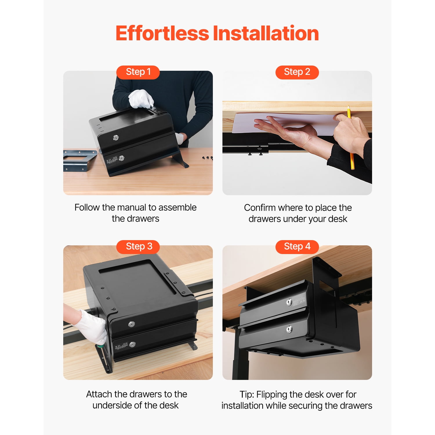 KFFKFF 13" Broad Beneath Desk Compartment, Pull-out Attachment Under Table, Concealed Dual Layer Desktop Organizer, Smooth-rolling Slides, Secure Undermount Stationery Holder for Adjustable Work Desk