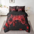 thumbnail image 3 of Gamer Comforter , Gaming Fitted Sheet Twin Size Gamer Decor Bedroom, Video Games Gamepad Flat Sheet Neon Geometry Square Pillow Cases Red Black Throw Pillow Covers, 3 of 5