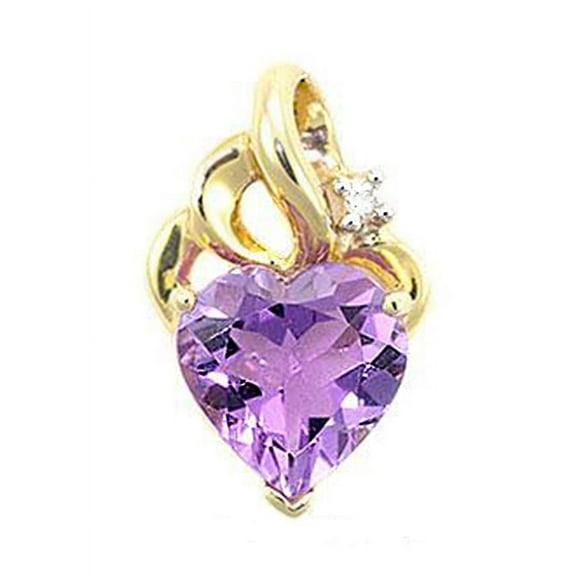 10K Yellow Gold Women Heart Pendant 2.85ct Natural Amethyst.02ct Diamond accent 9.5x9.5mm